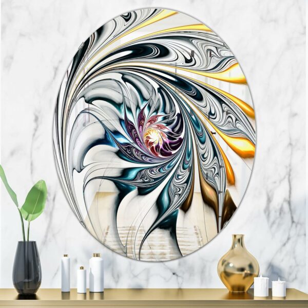 Miroir mural moderne contemporain ovale ou rond en vitrail Blanc 61 x 81 cm