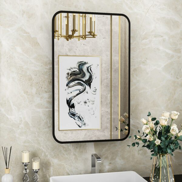 Miroir de salle de bain noir pour lavabo de 61 x 91,4 cm, cadre en métal