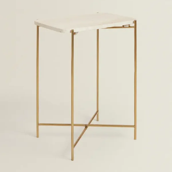TABLE D’APPOINT MARBRE AVEC PIED DORE