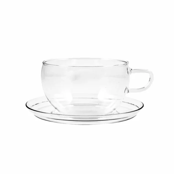 Tasse à thé et soucoupe en verre