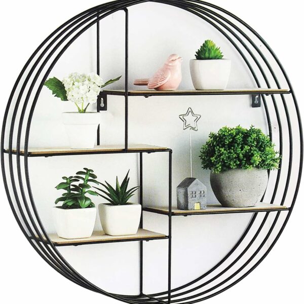 Étagère murale ronde en métal noir - Différents niveaux - Diamètre : 45 cm