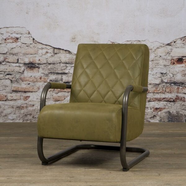 Fauteuil Hollandais en simili cuir vert